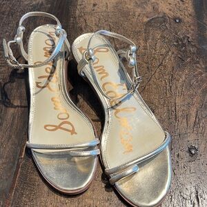 Sam Edelman Silver Metallic Leather Ankle-Strap Sandals